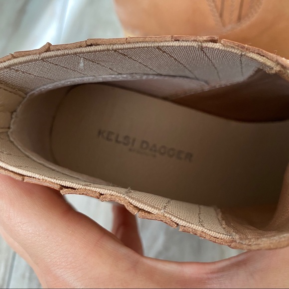 Kelsi Dagger “Jax” Tan Leather Wooden Wedge Booties - Picture 3 of 6